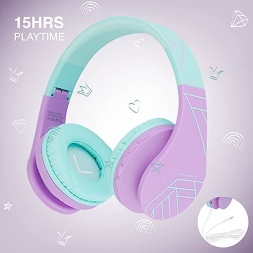 Bluetooth Headphones for kids, PowerLocus Wireless Foldable Headphones Over Ear, Headphone with Microphone, 85DB Volume Limit, Wireless &Wired Headset with Micro SD/TF for Smartphone/Online Class/iPad — view 6