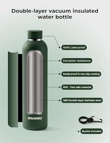 Stainless Steel Water Bottle Double Wall, Insulated Metal Water Bottle with Clip, 350ml/500ml/750ml/1L, BPA Free, 24hrs Cold & 12hrs Hot, Suitable for Sports, Camping, Hiking, Cycling, Gym, Travel — view 4