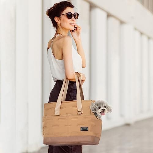 Petsfit Dog Carrier for Small Dogs up to 4kg, Soft-Sided Pet Travel Bag with Safety Leash & Storage Pockets, for Vet Visits & Short Trips,Khaki — view 5