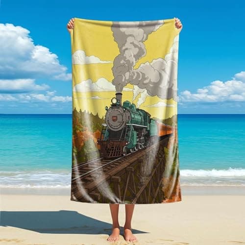 Vintage Train Travel Poster Beach Towel Retro Railroad Gifts for Train Lover Microfiber Sand Free Quick Dry Travel Bath Towel (style2,130cm x 80cm)