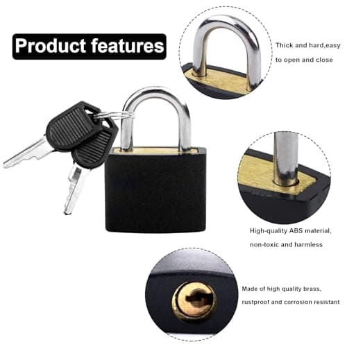 Suitcase Locks with Keys, 2 Pcs Small Padlocks Luggage Locks with Keys Travel Lock for Travel School Gym Luggage Bag (Black) — view 3