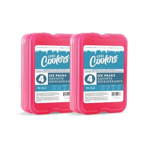 Cool Coolers by Fit + Fresh Slim Compact Reusable XL Ice Pack, Perfect for Lunch Boxes, Coolers, and Beach Bags, 8 Pack, Pink