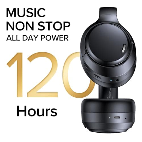 Hybrid Active Noise Cancelling Bluetooth 6.0 Headphones 120H Long Playtime, 6 ENC Mic, Over Ear Headphones Wireless, Hi-Res Audio, Memory Foam Earcup, Transparency Mode ANC Headphone for Travel Office — view 4