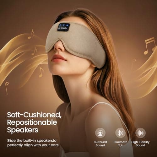 LC-dolida Bluetooth Sleep Mask Headphones, 3D Eye Mask with Headphones Bluetooth V5.4 Can Play 15Hrs Breathable Eye mask with Bluetooth Earphones for Travel,Nap Sleeping,Shift Work — view 3