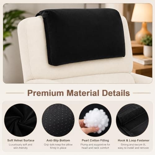 XPJBKC Neck Pillow for Chair, Non-Slip Neck Support Pillow for Sofa, Headrest Ergonomic P-illow for Recliners Armchairs, Velvet N-eck Cushion for Chair with Pocket for Pain Relief and Support(Black) — view 4