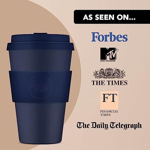 Ecoffee Cup 14oz 400ml Reusable Eco-Friendly 100% Plant Based Coffee Cup with Silicone Lid & Sleeve - Melamine Free & Biodegradable Dishwasher/Microwave Safe Travel Mug, Dark Energy — view 5