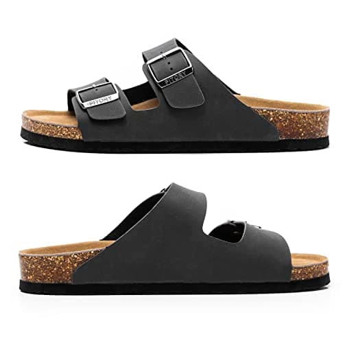 FITORY Men's Sandals, Cork Footbed Slip On Slides Matte Black Size 7.5 — view 3