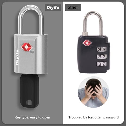 Diyife Heavy Duty Zinc Alloy Travel Locks - 2 Pack Security Suitcase Padlocks with 4 Keys (Silver) — view 6