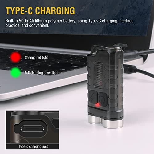 BORUIT V3 Mini Powerful Torch LED Super Bright 900LM with UV Red Blue Light,USB-C LED Rechargeable Small Pocket Keychain Torch,IP65 Waterproof 12 Modes Keyring Torch Flashlight with Magnet (Black) — view 5