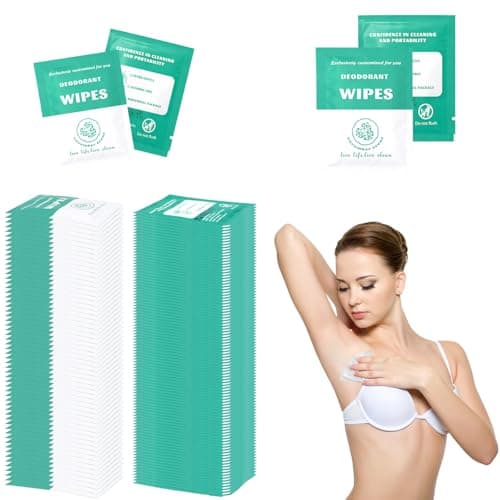 200 Count Deodorant Wipes Bulk, Individually Wrapped Underarm & Body Wipes, Travel Size for Men & Women, Alcohol Free, Cucumber & Peppermint, for Gym Travel Camping Hygiene Kits