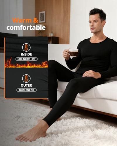 PISIQI Men's Thermal Underwear with Ultra Soft Fleece Lining, Base Layer for Skiing in Warm Winter, Top and Bottom, Dark gray, M — view 5