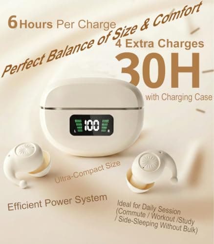 eleror Small Earbuds for Small Ears, Invisible Mini Bluetooth Earbuds, Tiny Low Profile Wireless Earphones with ENC Mic, Skin Tone, Comfortable Fit for Sleep Travel Work — view 6