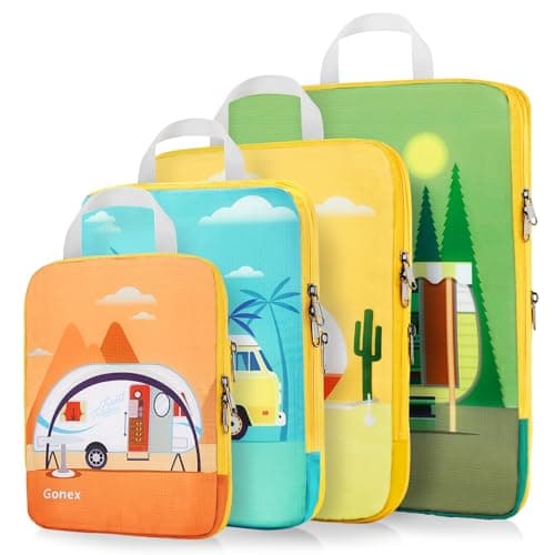 Gonex Compression Packing Cubes, 4-Piece Expandable Travel Organisers
