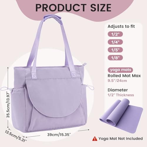 Tawd Yoga Mat Bag with Wet Pocket, 2-in-1 Yoga Mat Carrier & Everyday Tote Bag for Women Men, Large Gym Bag for Pilates Mat, Workout, Travel, Office, Lightweight Shoulder Bag (Purple) — view 4
