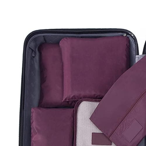 7 Set Packing Cubes with Oxford Cloth for Efficient Travel Organization - Grey Luggage Organizers (Maroon) — view 3