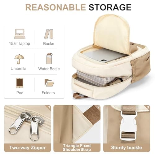 HYC00 School Bags for Girls Boys Secondary High Middle School Backpack Womens Casual Daypack 14 Inch Laptop Rucksack Backpack for Travel College Work Bookbags for Teens Girls Schoolbag, Beige Khaki — view 3