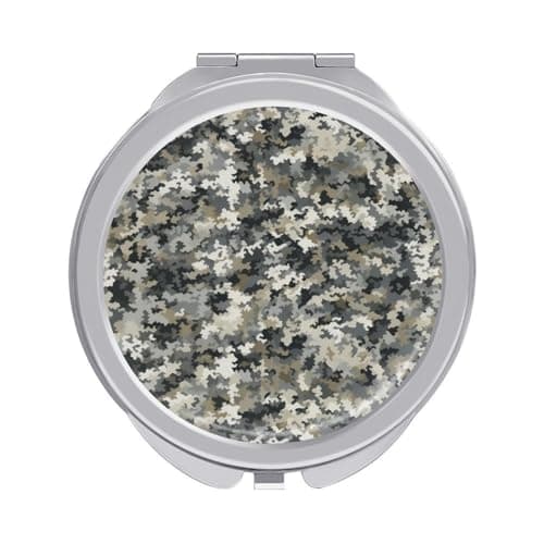 BVKWNTSA Portable Travel Makeup Mirror – Durable Silver-Plated Iron Folding Compact Digital Camo Printed Mirror with Protective Lid Perfect for Travel, Home, And Salons