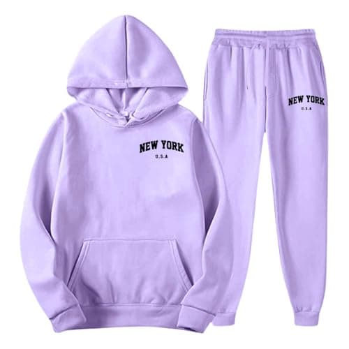 Men's 2 Piece Linen Sets Fleece Zip Hoodie Top Bottoms Jogging Joggers Gym Casual Exercise Running Sport Sweat Suit Pants Plus Sizes Loungewear for Travel Winter Tracksuit for Men UK Light Purple — view 4