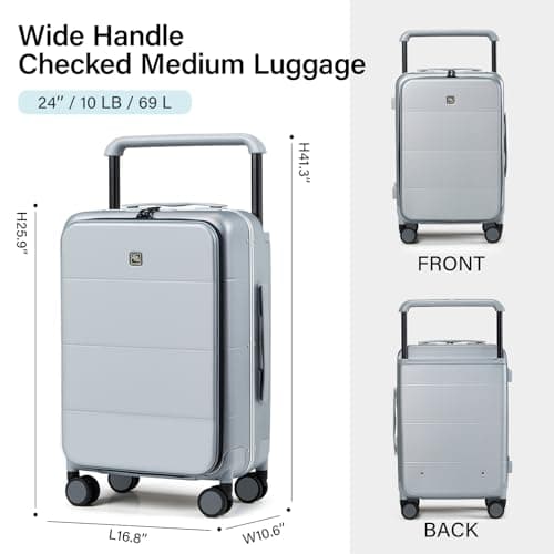 Hanke 【New Arrival Luggage Suitcase with Wide Handle, Checked-Medium 24-Inch, Central Aluminum Frame Hardside Luggage With Wide Handle — view 6