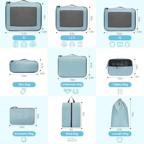 Prezon Packing Cubes for Suitcase 10 Set, Lightweight Luggage Packing Organizers Packing Cubes for Travel Accessories - Teal — view 2