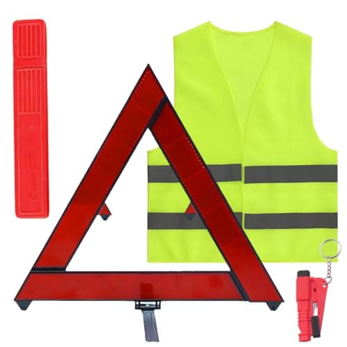 JIESHEPR Warning Triangles for Cars, 3 In 1 Emergency Warning Car Breakdown Triangle with Reflective Vest and Safety Hammer, Emergency Kit for Roadside Breakdown
