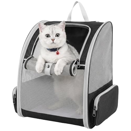 Cat Backpack Carrier - Foldable Pet Carriers for Cats & Small Dogs, Lightweight Breathable Cat Backpack with 3-Side Mesh Windows & 2 Pockets, Cat Carriers & Travel Products