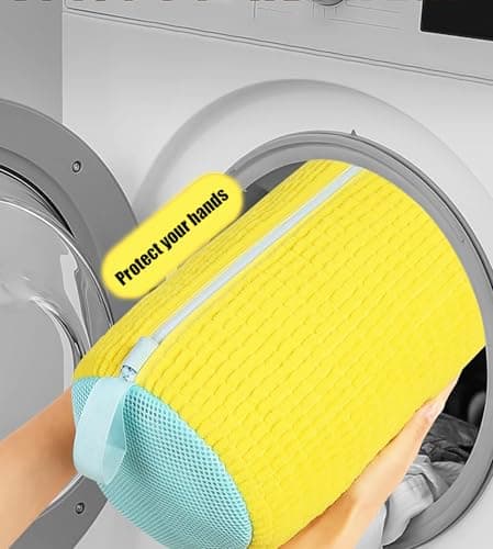 2 Pack Shoe Washing Machine Bag Shoe Trainer Washing Machine Bag Mesh Laundry Bags Shoe Bags for Travel Reusable Shoe Cleaning Bag for All Shoe Sizes (Yellow) — view 2
