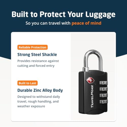 3-Pack TSA Luggage Lock with 4-Digit Combination | Set-Your-Own Padlock for Travel, Baggage, Suitcases & Backpacks | Luggage Locks | TSA Locks | Heavy-Duty Padlock | Black — view 5