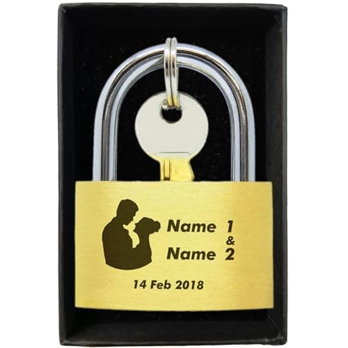 Engraved Padlock Personalised Love Lock Padlock with Key Personalised Gifts for Couples Lover Anniversary Wedding Gifts Love Lock with Gift Box for Travel Trip Valentines(Bride & Groom)