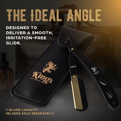 Cut Throat Razor for Men by The Kings Cutthroat® - Men’s Cutthroat Shaving Black & Gold Steel – Leather Travel Pouch & Velvet Kit Bag Included – Essential Male Grooming Accessory for Beards NO Blades — view 5