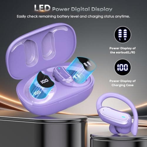 Wireless Earbuds, Bluetooth 5.4 Headphones, True Wireless Stereo Sound Earphones with Noise Cancelling Mic, Fast Charging, IPX7 Waterproof, Comfort Fit Ear Buds for Sports/Workouts (light purple) — view 5