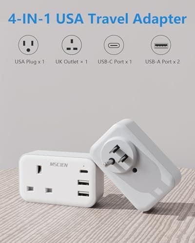 Mscien UK to US Plug Adaptor with 3 USB Ports, 4-IN-1 Plug Adapter, USB-C — view 2