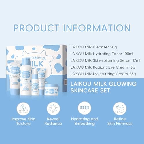LAIKOU Milk Skincare Set, 5Pcs Nourishing Face Care Routine Kit — view 2