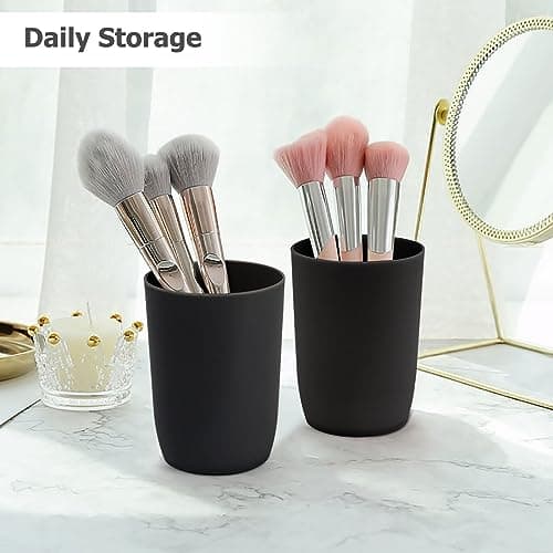Qulable Plastic Cups Reusable Unbreakable Tumblers, Set of 4 Travel Mugs, Mouthwash Bathroom Cup Stackable, Plastic Water Cup 280ml for Adults Kids, Dishwasher & Microwave Safe (Black) — view 5