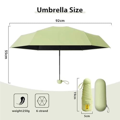 FANSEZQ Sun Umbrella, Mini Travel Umbrella With Case Small Compact Protection Sun Lightweight Tiny Pocket Umbrella (Matcha Green) — view 2