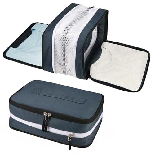 5 Set Compression Packing Cubes for Suitcases, Travel Organiser for Carry on Hand Luggage Newest Double Sided Expandable Packing Bags with Shoes Bag (Navy) — view 5