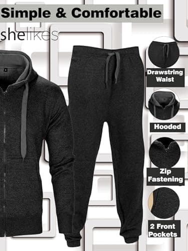 shelikes Mens Track Suit Set Camouflage Fleece Army Hooded Hood Top Joggers Bottom Tracksuit Sweatsuit Jogging Joggers Set — view 3
