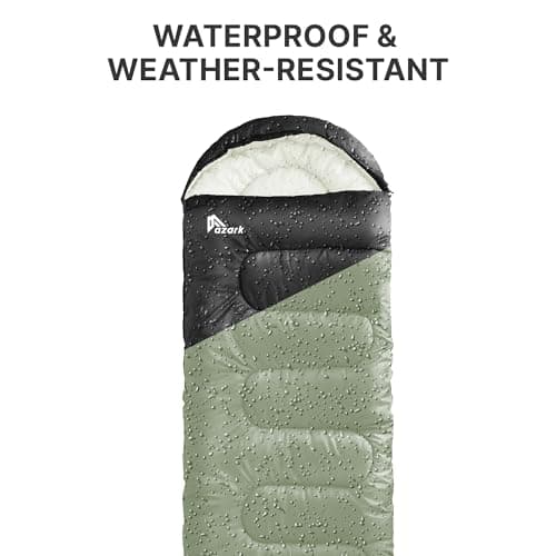 azark Premium Lightweight Sleeping Bag for Adults & Kids, 400 GSM, 4 Season Waterproof Sleeping Bag, Comfortable & Portable, Machine Washable, Camping & Hiking Essential (Black/Green) — view 6