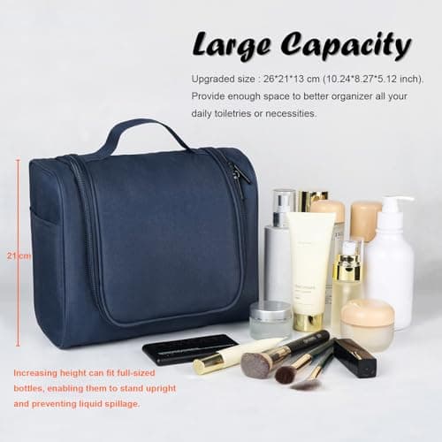 FITDON Large Hanging Toiletry Bag Travel Wash Bag, Portable Makeup Bag Organizer Waterproof Shaving Bag Gym Shower Bathroom Bag, Blue — view 2