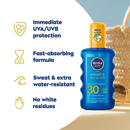 NIVEA SUN Protect & Dry Touch Invisible Sun Spray SPF 30 (200 ml), Water-Resistant Sun Oil, Immediate Protection against UVA & UVB Rays, Transparent/No White Marks — view 2