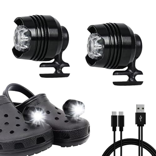 Rechargeable Shoe Lights 2 PCS, 3 Lighting Mode Headlights for Croc Style Shoes, Camping Accessories Shoe Charm Decoration Light, IPX5 Waterproof Shoe Headlights for Walking Hiking, Gift for Men Women