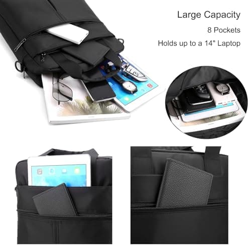 zhongningyifeng Men's 14-inch Laptop Shoulder Bag Nylon Messenger Bag Business Waterproof Casual Black Crossbody Bag for Work Travel Outdoor — view 3