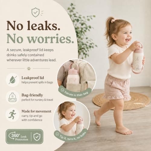 Bubba Bear Kids Stainless Steel Water Bottle | 350ml Kid Drink Toddler Metal Bottles with Leakproof Straw | Childrens & Toddlers Insulated Drinking Cup | Kid Thermal Keep Cold Drinks Flask for School — view 5