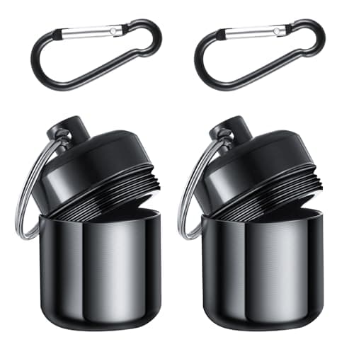 YUXIANLB 2 Pack Ear Plug Carrying Case Keychain, Waterproof Metal Earplug Case with Carabiner for Ear Plugs, Small Travel Pill Organizer Loops Ear Plugs Case Keychain Container Holder