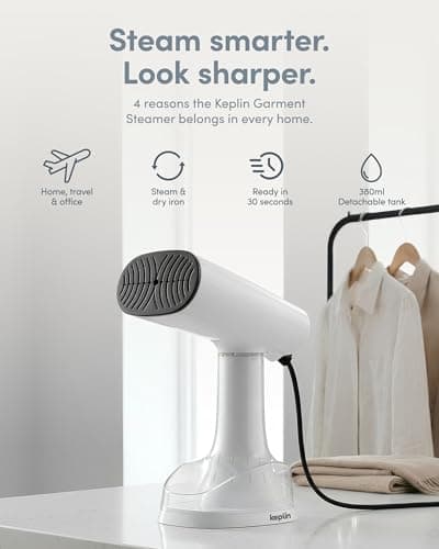 Keplin Handheld Clothes Steamer - Travel Steamer for Clothes, 2 in 1 Portable Garment Steamer with Ceramic Dry Iron Panel, Detachable 380ml Water Tank, 1640W Fast 30s Heat Up, Universal Bottle Adaptor — view 2