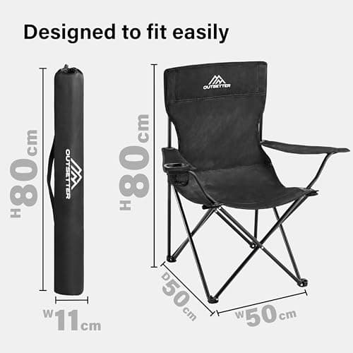 Camping Chair | Lightweight Folding | Portable Chairs for Outdoors | Cup Holder | Storage Cover | Outdoor Leisure Chair Durable with Arm Rest for the Beach, Lawn, Fishing Trip Garden and BBQs Black — view 2