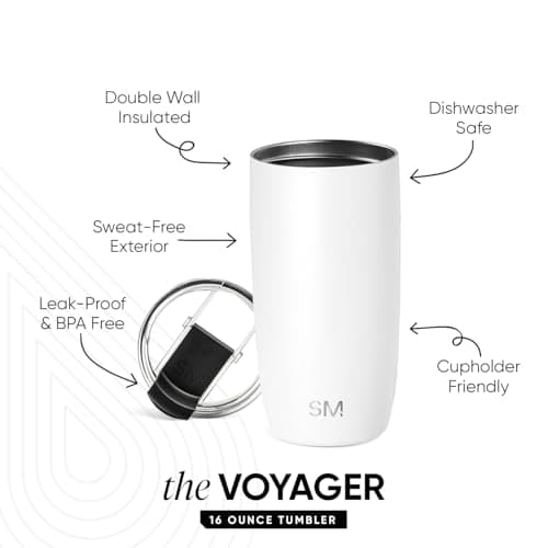 Simple Modern Travel Coffee Mug Tumbler with Flip Lid | Insulated Stainless Steel Iced Coffee Cup | Gifts for Women & Men | Voyager Collection | 470ml | Winter White — view 2