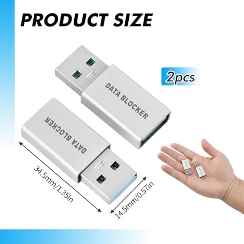 Xevtrak USB Data Blocker with Secure Charging, Usb A to A, Compact and Portable Data Blocking Adapter, Protection Against Data Theft for Safe Charging in Public Places, Silver 2PCS — view 2