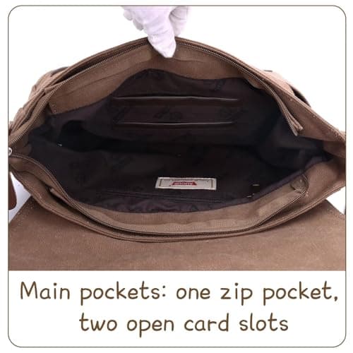 Classic Messenger Bags for Men Vintage Canvas Genuine Leather Ornamental Shoulder Bag Daily Commuting, Travelling, College Bag Flip Lid Design + Large Opening for Easy Access to Items at All Times — view 4
