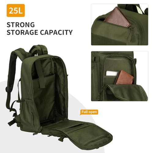 Huntvp Military Backpack 25L, Tactical Rucksack Mens Backpacks Travel Ruck sacks Adult Men, Molle Assault Pack Rucksacks Laptop Backpacks for Hiking Camping Trekking Hunting Traveling (Army Green-25L) — view 4